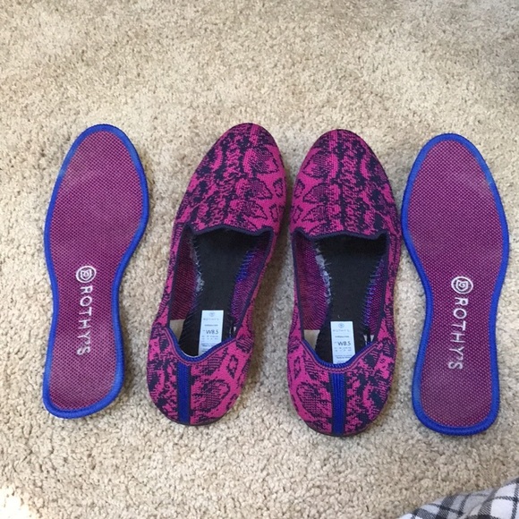 ROTHY'S Size 8.5 fuchsia with navy retired snake print loafers - Picture 6 of 9